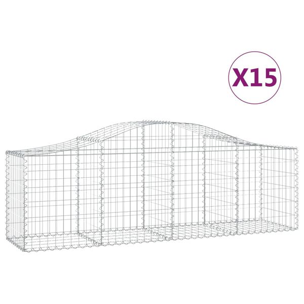 vidaXL Arched Gabion Baskets 15 pcs 200x50x60/80 cm Galvanised Iron