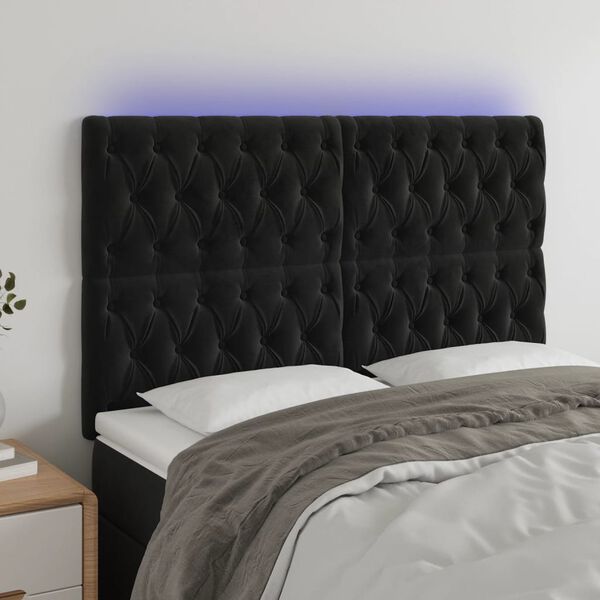 vidaXL LED Headboard Black 144 cm Velvet