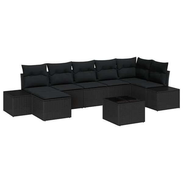 vidaXL Garden Sofa Set with Cushion 8 pcs Black Poly Rattan
