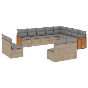 vidaXL 12 Piece Garden Sofa Set with Cushions Beige Poly Rattan