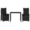 vidaXL 3 Piece Garden Dining Set with Cushions Black Poly Rattan