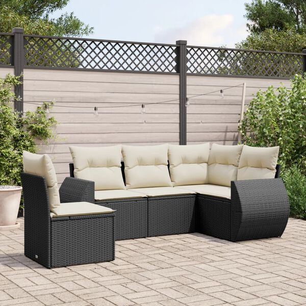 vidaXL 5 Piece Garden Sofa Set with Cushions Black Poly Rattan