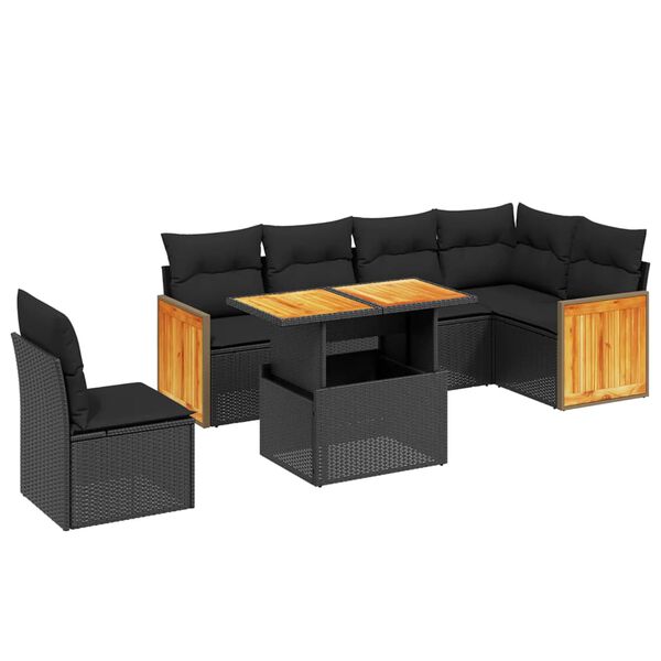 vidaXL 7 Piece Garden Sofa Set with Cushions Black Poly Rattan