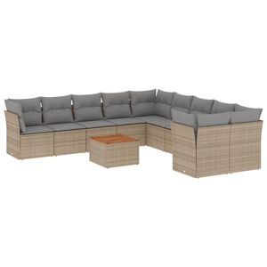 vidaXL 11 Piece Garden Sofa Set with Cushions Beige Poly Rattan
