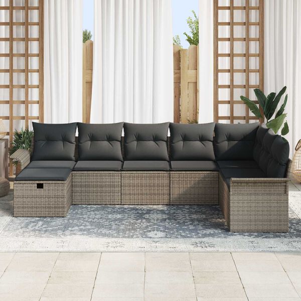 vidaXL Garden Sofa Set with Cushion Manual 8 pcs Grey Poly Rattan