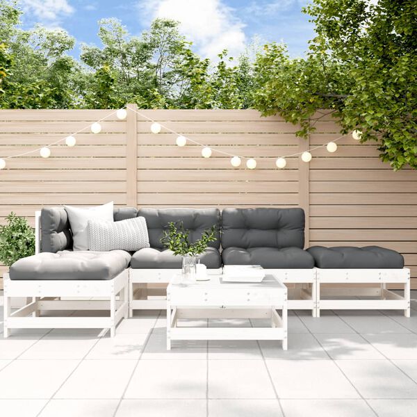 vidaXL 6 Piece Garden Lounge Set with Cushions White Solid Wood