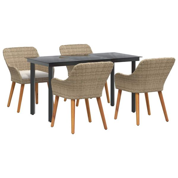 vidaXL Garden Dining Set with Cushion 5 pcs Beige Poly Rattan