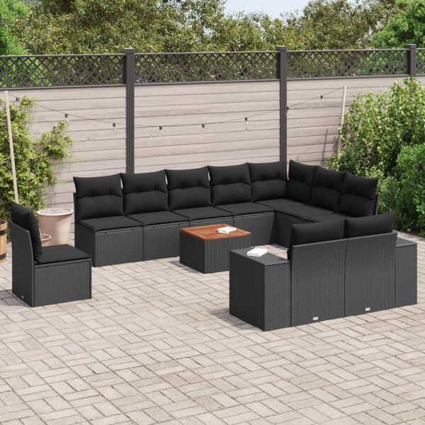 vidaXL 11 Piece Garden Sofa Set with Cushions Black Poly Rattan