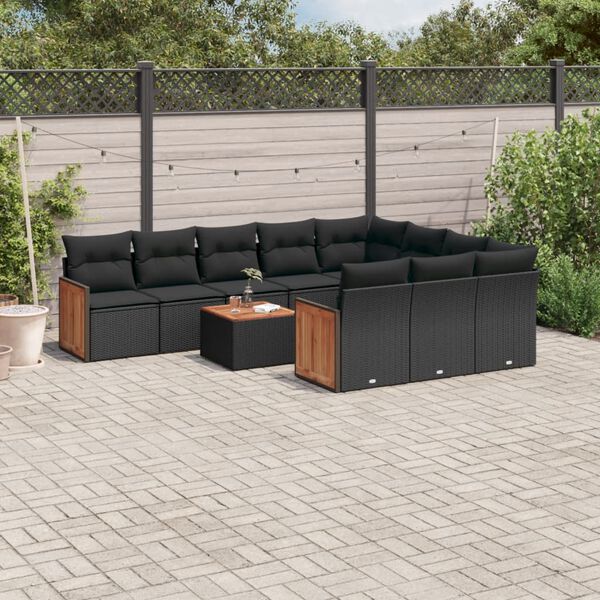 vidaXL 11 Piece Garden Sofa Set with Cushions Black Poly Rattan