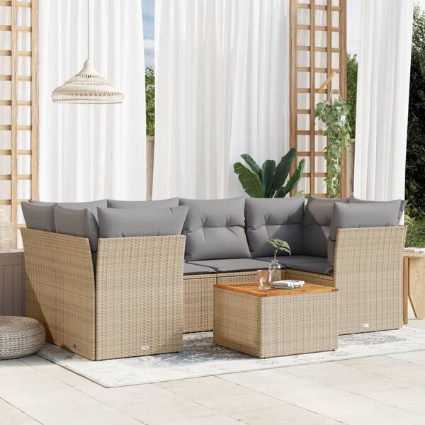 vidaXL 7 Piece Garden Sofa Set with Cushions Mix Beige Poly Rattan