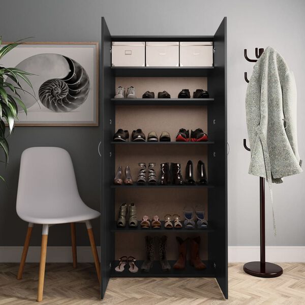 vidaXL Shoe Cabinet Black 80x35.5x180 cm Engineered Wood