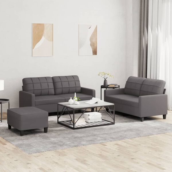 vidaXL 3 Piece Sofa Set with Cushions Grey Faux Leather