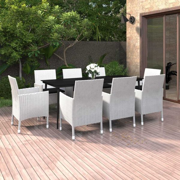 vidaXL 9 Piece Garden Dining Set with Cushions Poly Rattan and Glass
