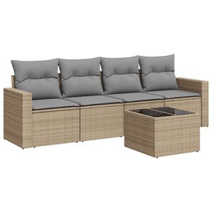 vidaXL 5 Piece Garden Sofa Set with Cushions Beige Poly Rattan