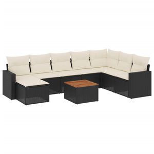 vidaXL 9 Piece Garden Sofa Set with Cushions Black Poly Rattan