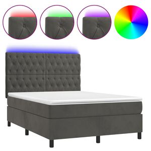 vidaXL Box Spring Bed with Mattress&LED Dark Grey 137x187 cm Double Size Velvet