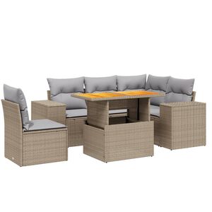 vidaXL 6 Piece Garden Sofa Set with Cushions Beige Poly Rattan