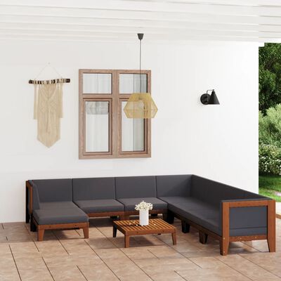 vidaXL 9 Piece Garden Lounge Set with Cushions Solid Acacia Wood