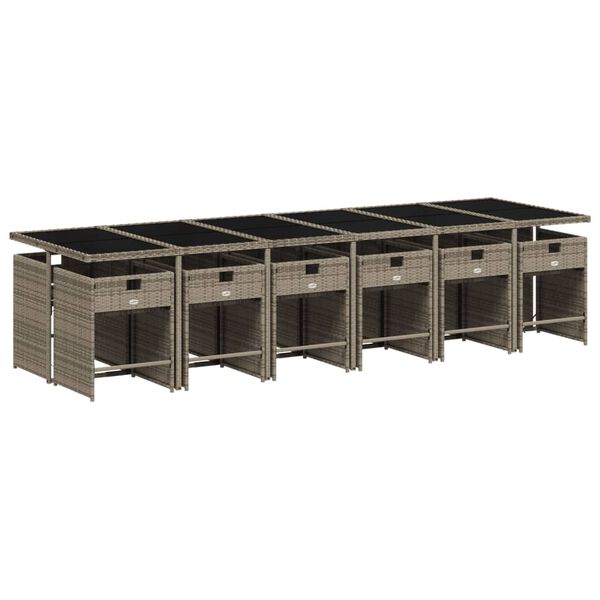 vidaXL 13 Piece Garden Dining Set with Cushions Grey Poly Rattan