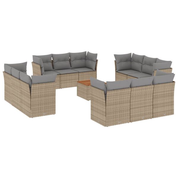 vidaXL 13 Piece Garden Sofa Set with Cushions Mix Beige Poly Rattan