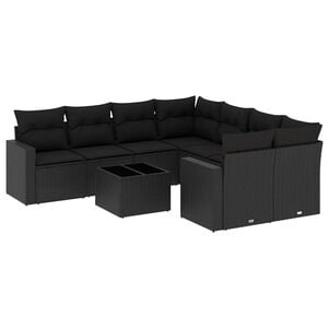 vidaXL 9 Piece Garden Sofa Set with Cushions Black Poly Rattan