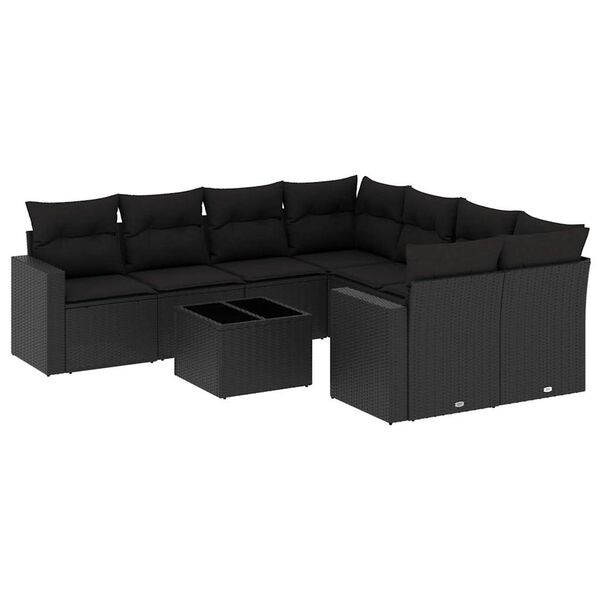 vidaXL 9 Piece Garden Sofa Set with Cushions Black Poly Rattan