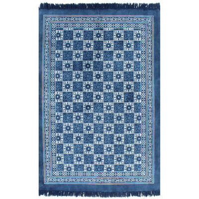 vidaXL Kilim Rug Cotton 120x180 cm with Pattern Blue