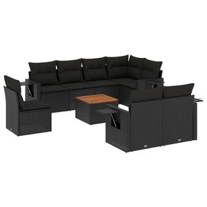 vidaXL 9 Piece Garden Sofa Set with Cushions Black Poly Rattan