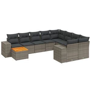 vidaXL 11 Piece Garden Sofa Set with Cushions Grey Poly Rattan