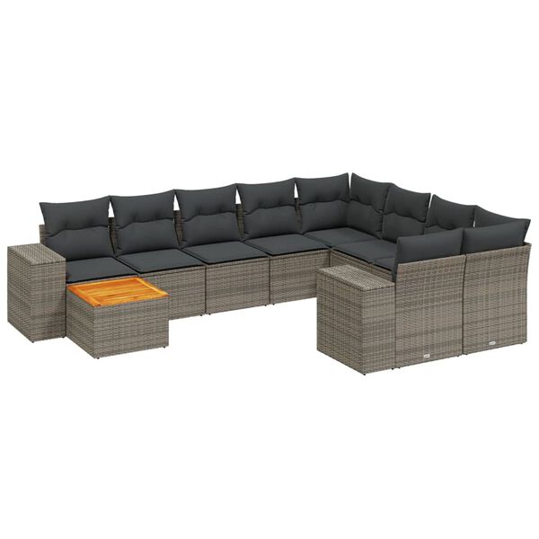 vidaXL 11 Piece Garden Sofa Set with Cushions Grey Poly Rattan