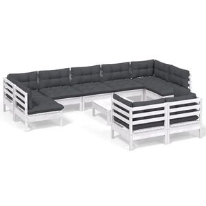 vidaXL 10 Piece Garden Lounge Set with Cushions White Solid Pinewood