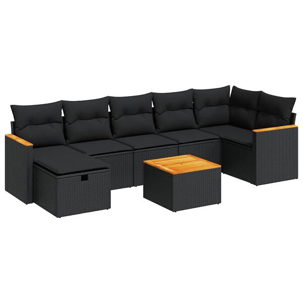 vidaXL 8 Piece Garden Sofa Set with Cushions Black Poly Rattan