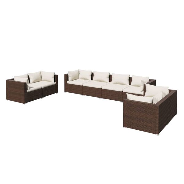 vidaXL 8 Piece Garden Lounge Set with Cushions Poly Rattan Brown