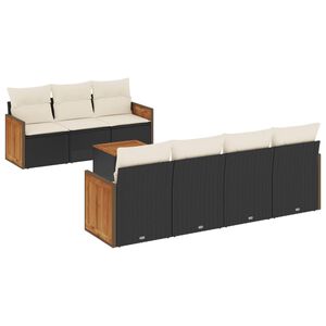 vidaXL 8 Piece Garden Sofa Set with Cushions Black Poly Rattan