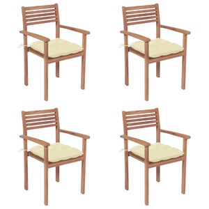vidaXL Garden Chairs 4 pcs with Cream White Cushions Solid Teak Wood