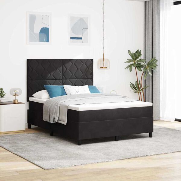 vidaXL Box Spring Bed Black and White 137 x 187 cm Velvet