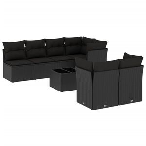vidaXL 8 Piece Garden Sofa Set with Cushions Black Poly Rattan