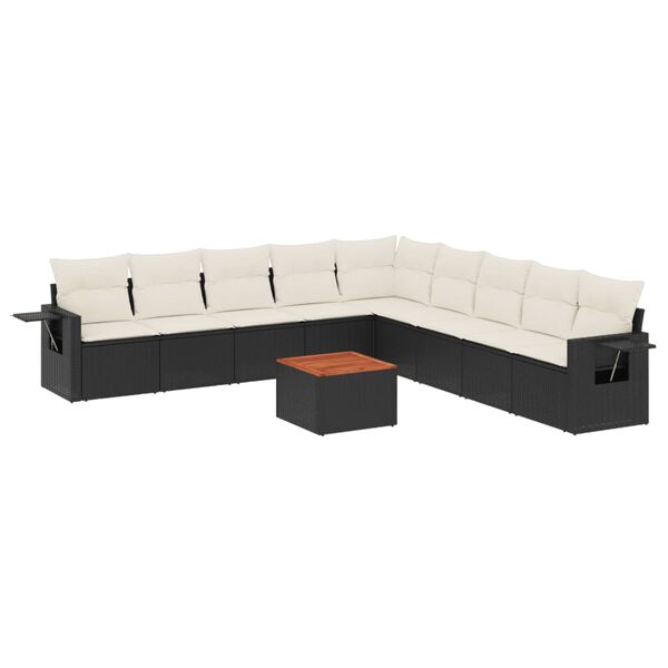 vidaXL 10 Piece Garden Sofa Set with Cushions Black Poly Rattan