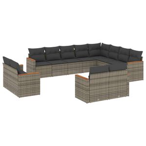 vidaXL 12 Piece Garden Sofa Set with Cushions Grey Poly Rattan