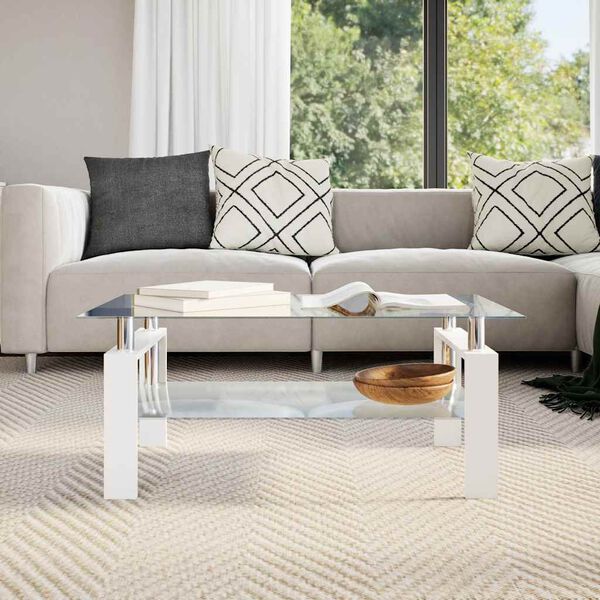 vidaXL Coffee Table White and Transparent 95x55x40 cm Tempered Glass
