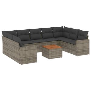 vidaXL 10 Piece Garden Sofa Set with Cushions Grey Poly Rattan