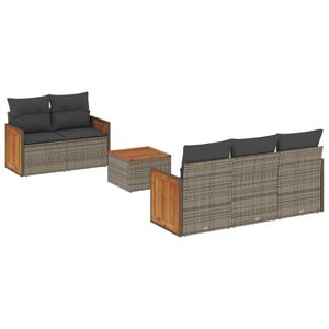 vidaXL 6 Piece Garden Sofa Set with Cushions Grey Poly Rattan