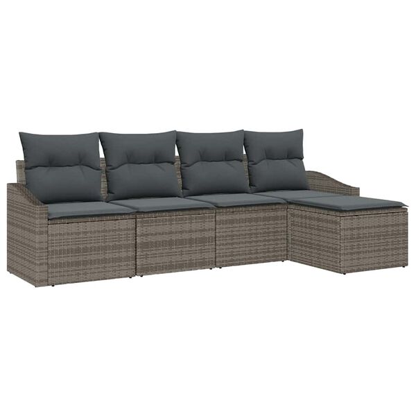 vidaXL Sofa Set with Cushion with Storage 5 pcs Grey Poly Rattan