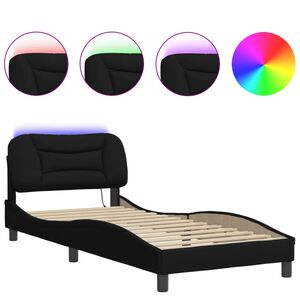 vidaXL Bed Frame with LED without Mattress "Hvar" Black 90x190 cm Fabric
