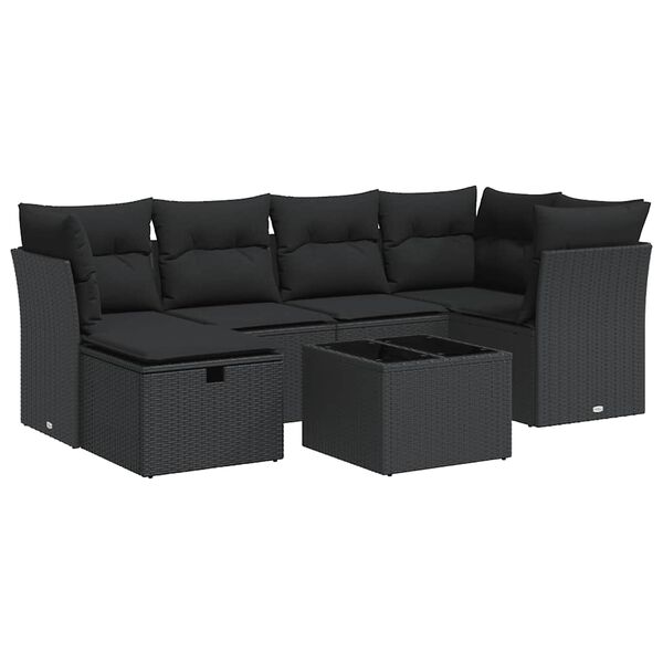 vidaXL 6 Piece Garden Sofa Set with Cushions Black Poly Rattan