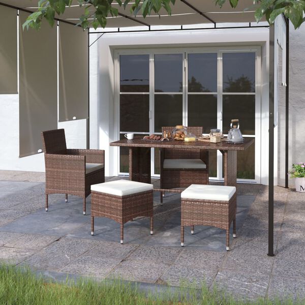 vidaXL 4 Piece Garden Chair and Stool Set Poly Rattan Brown