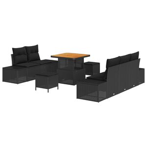 vidaXL Garden Sofa Set with Cushion 8 pcs Black Poly rattan