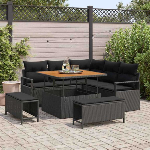 vidaXL Garden Sofa Set with Cushion with Storage 8 pcs Black