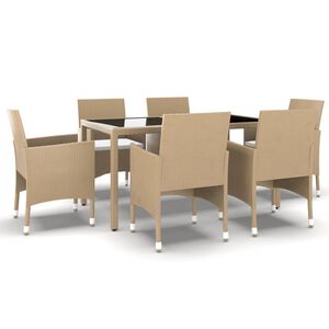 vidaXL 7 Piece Garden Dining Set Poly Rattan and Tempered Glass Beige