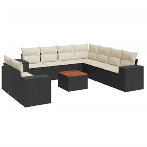 vidaXL 10 Piece Garden Sofa Set with Cushions Black Poly Rattan